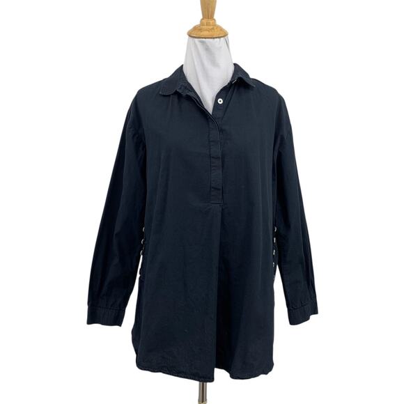Anthropologie Tops - Anthropologie Shirt Women S Small Black Collared Popover Side Buttons Oversized